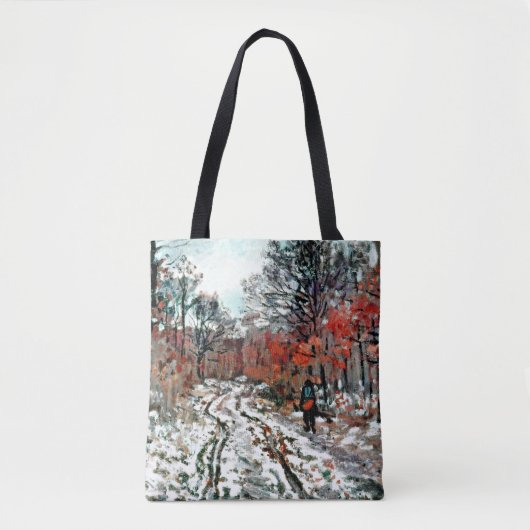 Monet - Pad door het bos, sneeuweffect Tote Bag (Voorkant)