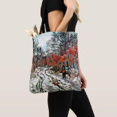 Monet - Pad door het bos, sneeuweffect Tote Bag (Dichtbij)