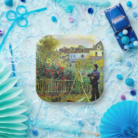 Monet Painting in zijn tuin in Argenteuil Papieren Bordje (Feest)
