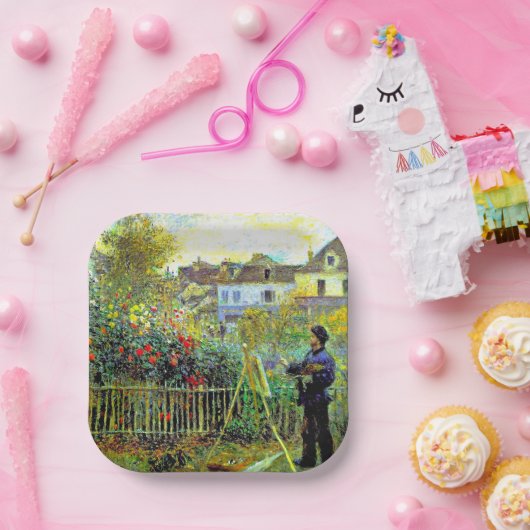 Monet Painting in zijn tuin in Argenteuil Papieren Bordje (Feest)