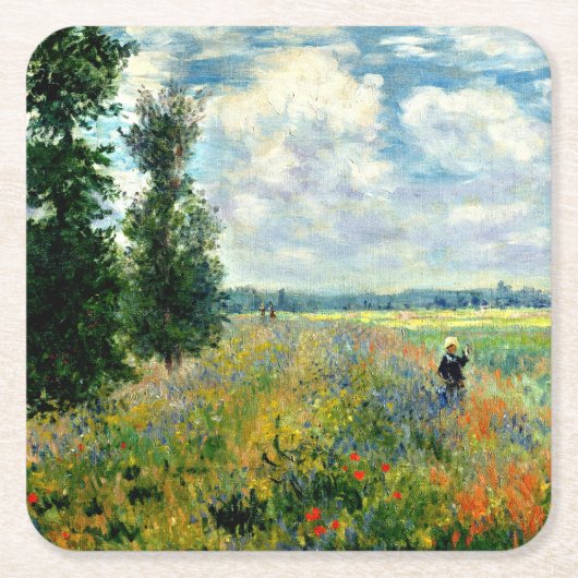 Monet - Papaver veld, Argenteuil Kartonnen Onderzetters (Voorkant)