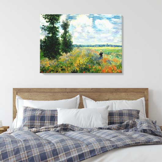 Monet - Poppy Field, Argenteuil Canvas Afdruk (Insitu (Slaapkamer))
