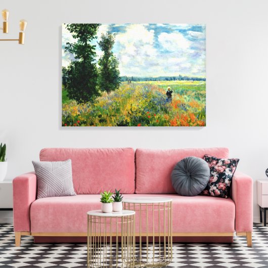 Monet - Poppy Field, Argenteuil Canvas Afdruk (Insitu (Woonkamer))