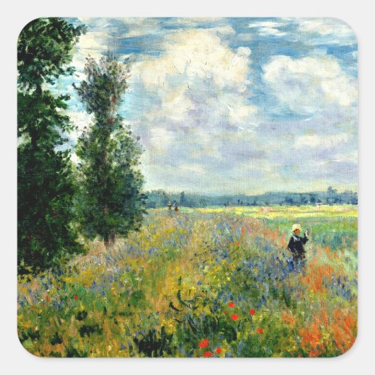 Monet - Poppy Field, Argenteuil, Vierkante Sticker (Voorkant)