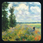 Monet - Poppy Field, Argenteuil, Vierkante Sticker<br><div class="desc">Claude Monet 1875 schilderij,  Poppy Field,  Argenteuil,  bestseller</div>