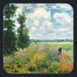 Monet - Poppy Field, Argenteuil, Vierkante Sticker<br><div class="desc">Claude Monet 1875 schilderij,  Poppy Field,  Argenteuil,  bestseller</div>