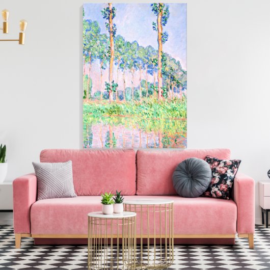 Monet - populieren, roze effect canvas afdruk (Insitu (Woonkamer))