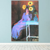 Monet - Portret van Suzanne Hoschede, Zonnebloemen Canvas Afdruk (Insitu (Houten vloer))