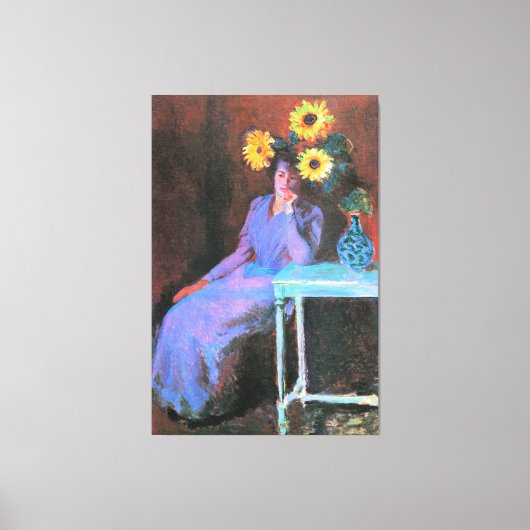 Monet - Portret van Suzanne Hoschede, Zonnebloemen Canvas Afdruk (Voorkant)