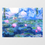 Monet Roze watergelilies  Raamsticker<br><div class="desc">Een Monet roze waterlelraam met mooie roze waterlelies die zweven in een kalm blauw vijver met lelasjes. Een geweldige cadeau van Monet voor fans van het impressionisme en de Franse kunst. Serene natuur impressionisme met mooie bloemen en schilderachtig vijver landschap.</div>