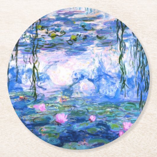 Monet Roze watergelilies Ronde Kartonnen Onderzetter (Voorkant)