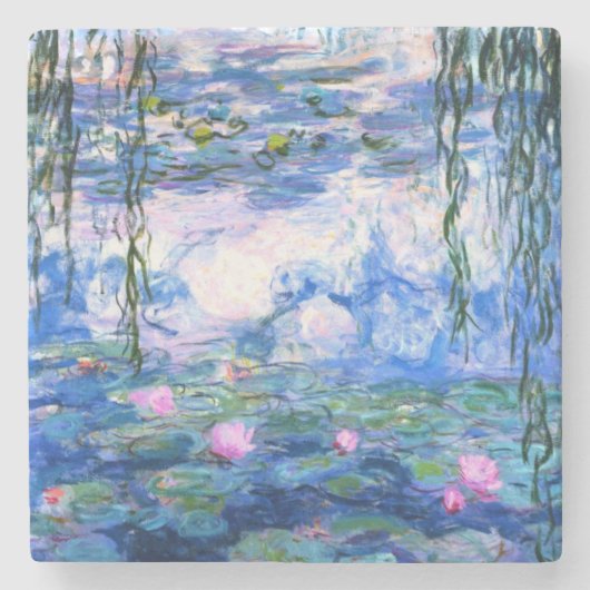 Monet Roze watergelilies Stenen Onderzetter (Voorkant)