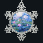Monet Roze watergelilies  Tin Sneeuwvlok Ornament<br><div class="desc">Een Monet roze waterlelies sneeuwt kerstversiering met prachtige roze waterlelies die zweven in een kalm blauw vijver met lendelaarzen. Een geweldige cadeau van Monet voor fans van het impressionisme en de Franse kunst. Serene natuur impressionisme met mooie bloemen en schilderachtig vijver landschap.</div>