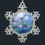 Monet Roze watergelilies  Tin Sneeuwvlok Ornament<br><div class="desc">Een Monet roze waterlelies sneeuwt kerstversiering met prachtige roze waterlelies die zweven in een kalm blauw vijver met lendelaarzen. Een geweldige cadeau van Monet voor fans van het impressionisme en de Franse kunst. Serene natuur impressionisme met mooie bloemen en schilderachtig vijver landschap.</div>