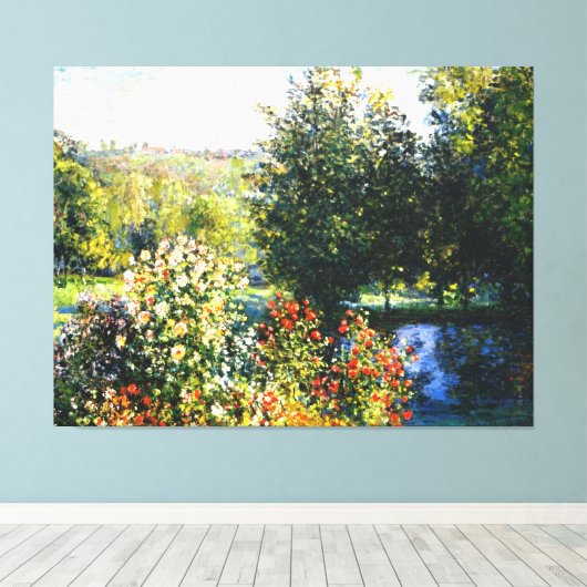 Monet - Rozen in de tuin in Montgeron, Canvas Afdruk (Insitu (Houten vloer))