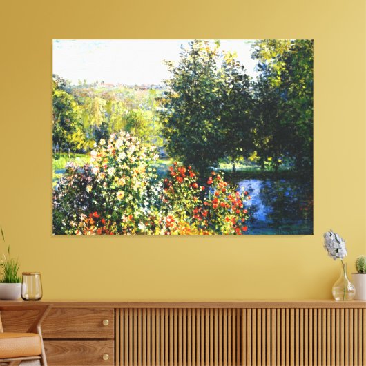 Monet - Rozen in de tuin in Montgeron, Canvas Afdruk (Insitu (Woonkamer))