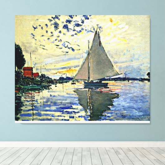 Monet - Sailboot in Le Petit-Gennevilliers Canvas Afdruk (Insitu (Houten vloer))