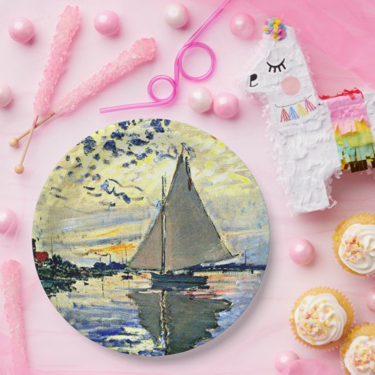 Monet - Sailboot in Le Petit-Gennevilliers Papieren Bordje (Feest)