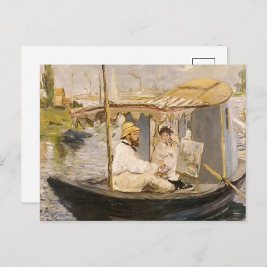Monet schildert in zijn atelierboot | Édouard Mane Briefkaart (Voorkant / Achterkant)
