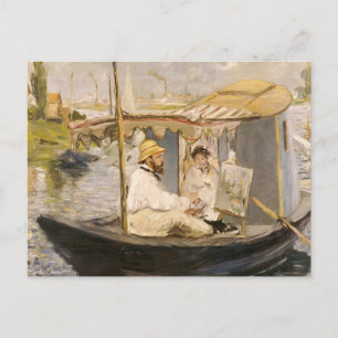 Monet schildert in zijn atelierboot   Édouard Mane Briefkaart