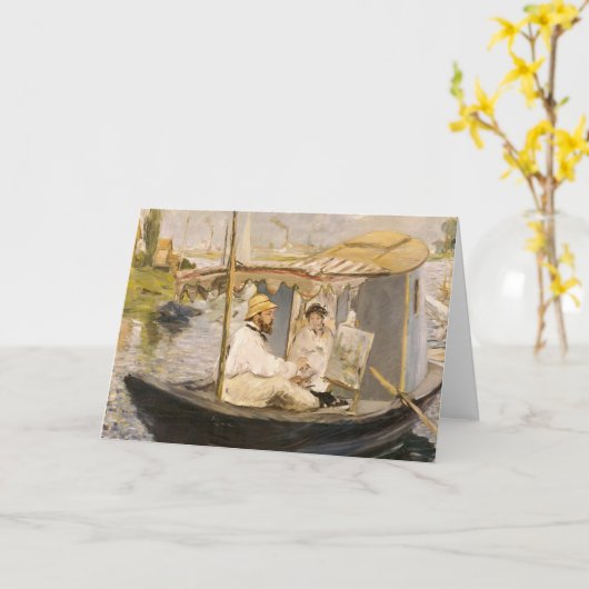 Monet schildert in zijn atelierboot | Édouard Mane Kaart (Gele Bloem)