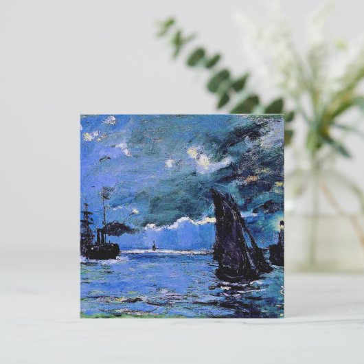 Monet - Seascape, Night Effect, famous artwork Feestdagenkaart (Staand voorkant)