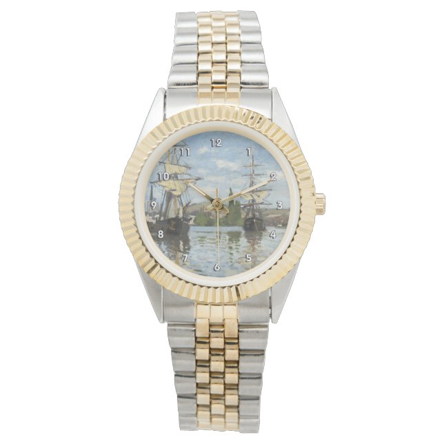 Monet Ships Riding op de Seine Fine Art Horloge (Voorkant)