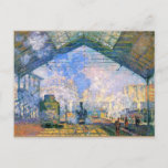 Monet - Station Saint-Lazare, kunst Briefkaart<br><div class="desc">Het station Saint-Lazare,  mooi kunstschilderij van de Franse impressionist,  Claude Monet,  1877</div>