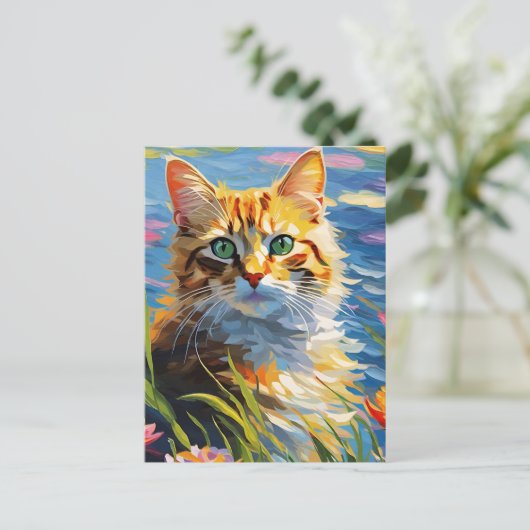 Monet Stijl Kat Briefkaart (Staand voorkant)