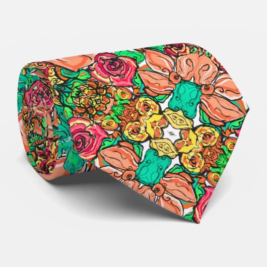 Monet Stijl Waterverf Bloemen Zijde Foulard Stropdas (Opgerold)