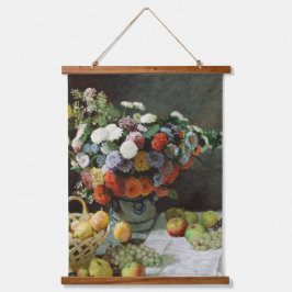 Monet  stilleven met bloemen en fruit hangend wandkleed