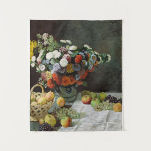 Monet stilleven met bloemen en fruit wandkleed