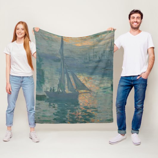 Monet Sunrise Marine Impressionisme Schilderen Fleece Deken (In situ)