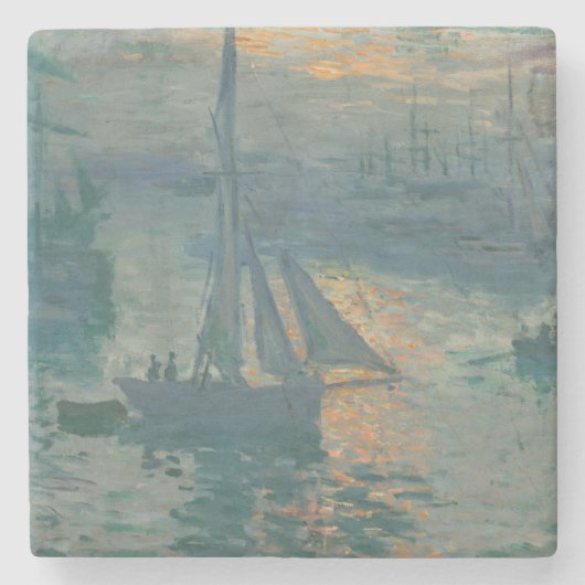 Monet Sunrise Marine Impressionisme Schilderen Stenen Onderzetter (Voorkant)