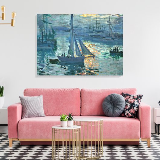 Monet - Sunrise (marinier), fijn kunstschilderij Canvas Afdruk (Insitu (Woonkamer))