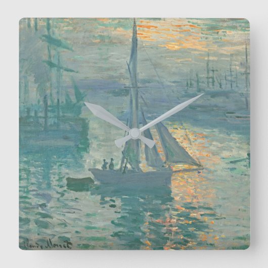 Monet Sunrise Sailing Clock Vierkante Klok (Voorkant)