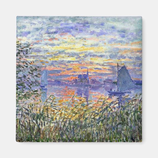 Monet - Sunset on the Seine, fijn kunstschilderij Magneet (Voorkant)
