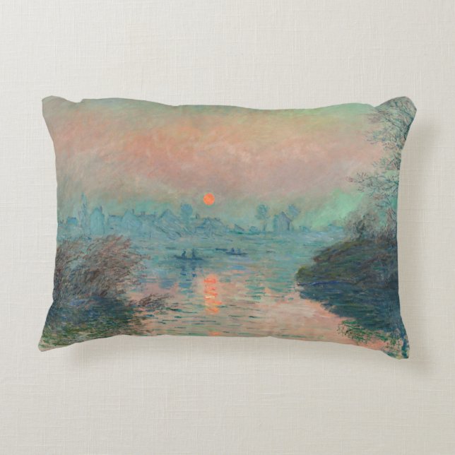 Monet Sunset Seine Fine Art Impressionisme Accent Kussen (Achterkant)