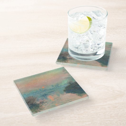 Monet Sunset Seine Fine Art Impressionisme Glazen Onderzetter (Schuin)