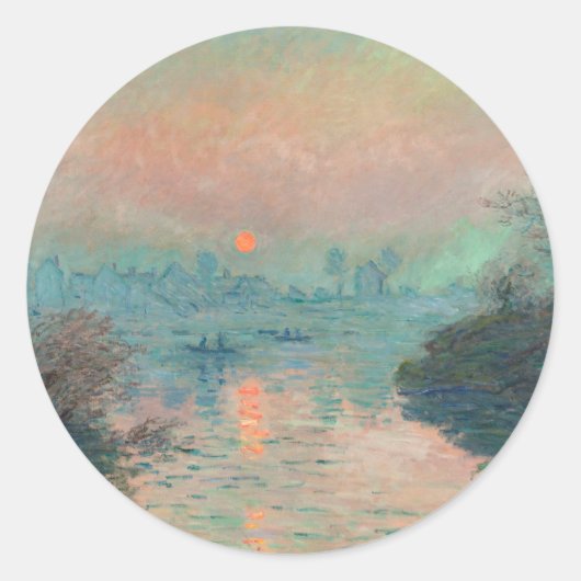 Monet Sunset Seine Fine Art Impressionisme Ronde Sticker (Voorkant)