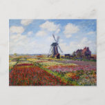 Monet terrein van tulpen met Briefkaart van de win<br><div class="desc">Monet Field of Tulps met briefkaart van de windmolen. Olieverf op canvas vanaf 1886. Een van de meest kleurrijke werken van Monet die rond de Rijnsburg Windmill geschilderd is. De tulpvelden barsten uit met rode, witte, geelachtige en groene. Een prachtig landschapsschilderij dat een groot geschenk maakt voor fans van Claude...</div>