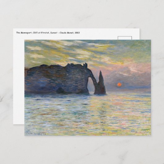 Monet - The Manneport, Cliff at Etretat, Sunset Briefkaart (Voorkant / Achterkant)