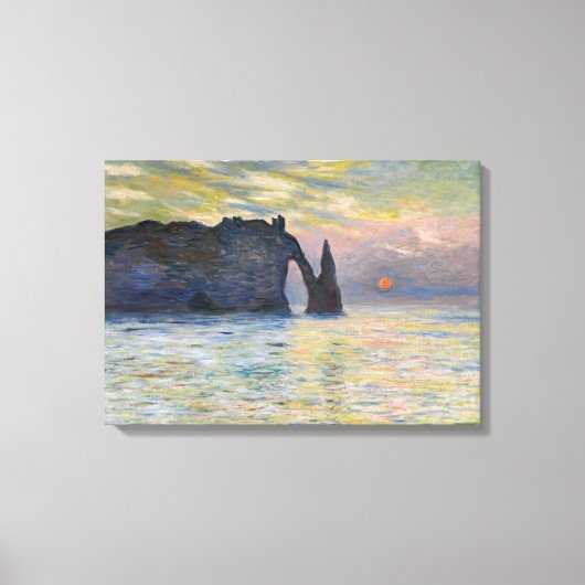 Monet - The Manneport, Cliff at Etretat, Sunset Canvas Afdruk (Voorkant)