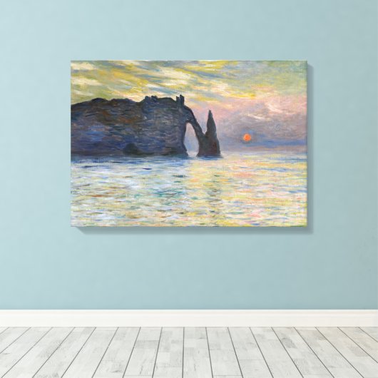 Monet - The Manneport, Cliff at Etretat, Sunset Canvas Afdruk (Insitu (Houten vloer))