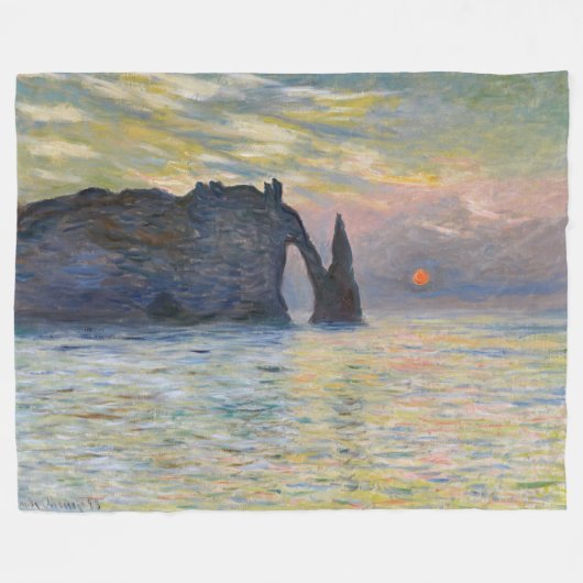 Monet - The Manneport, Cliff at Etretat, Sunset Fleece Deken (Voorkant (Horizontaal))