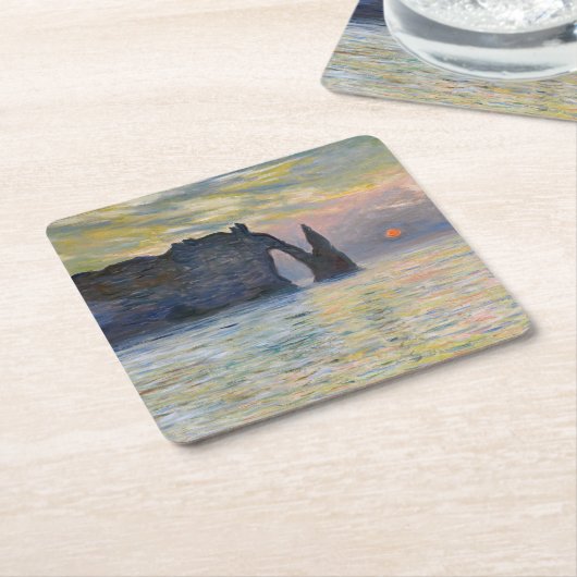 Monet - The Manneport, Cliff at Etretat, Sunset Kartonnen Onderzetters (Schuin)