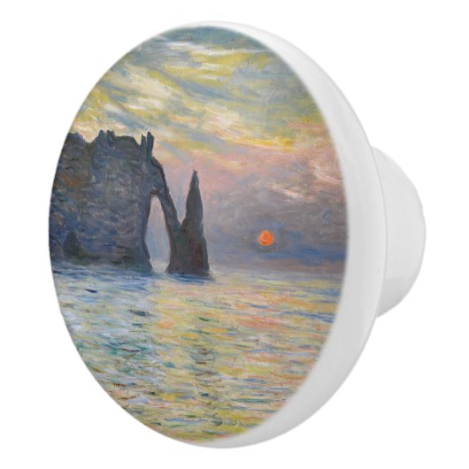 Monet - The Manneport, Cliff at Etretat, Sunset Keramische Knop (Rechts)