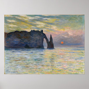 Monet - The Manneport, Cliff at Etretat, Sunset Poster