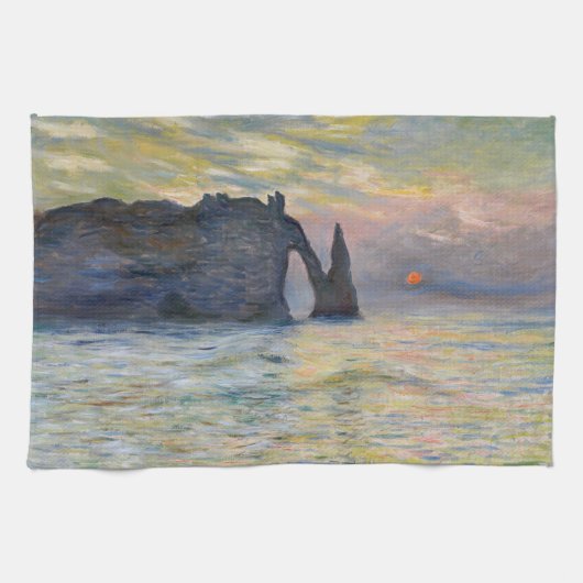 Monet - The Manneport, Cliff at Etretat, Sunset Theedoek (Horizontaal)