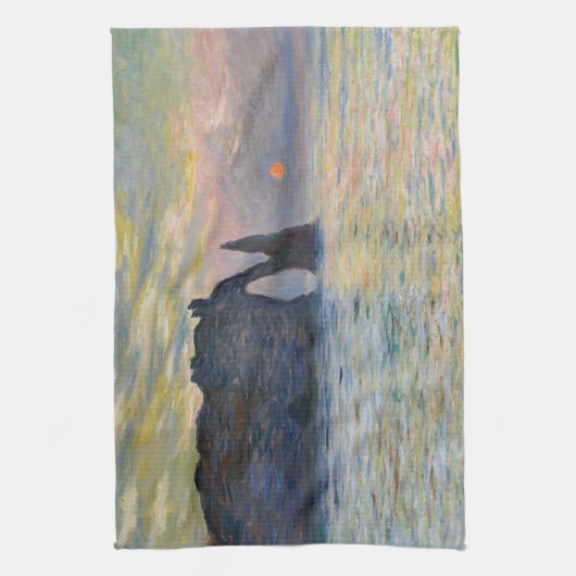 Monet - The Manneport, Cliff at Etretat, Sunset Theedoek (Verticaal)